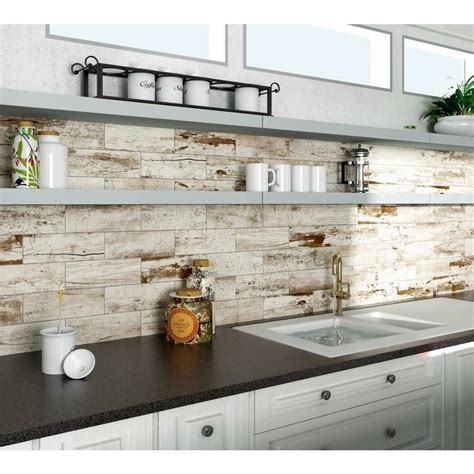 wood look tile backsplash kitchen